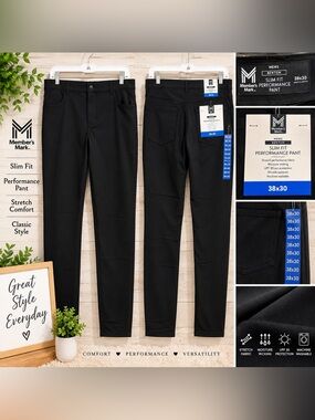 🖤 Member’s Mark Benton Men’s Slim Fit Performance Pants – NWT – 38x30